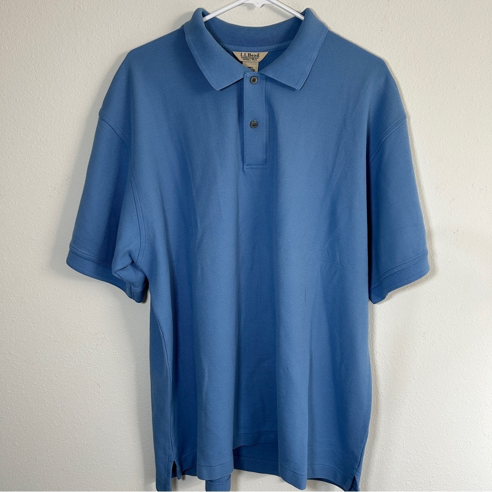 LL Bean Men's Short Sleeve Cotton Polo Shirt XL Blue Collared Traditional Fit